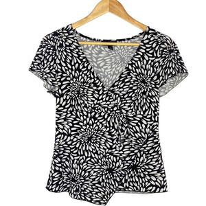 I.N. Studio Floral V-neck Faux Wrap Blouse Women's Size Small